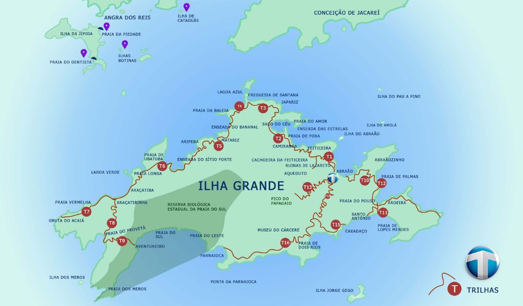 mapa Ilha Grande - Trilhas